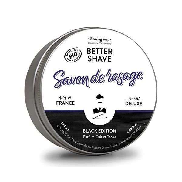 MONSIEUR BARBIER Savon de Rasage 100% Naturel & Français de, Black Edition TONKA, Le Savon à Barbe traditionnel par excellenc