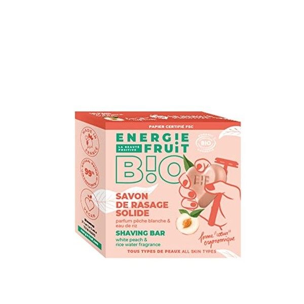 ENERGIE FRUIT | Savon de Rasage Solide | Certifié BIO par Ecocert | Parfum Pêche Blanche