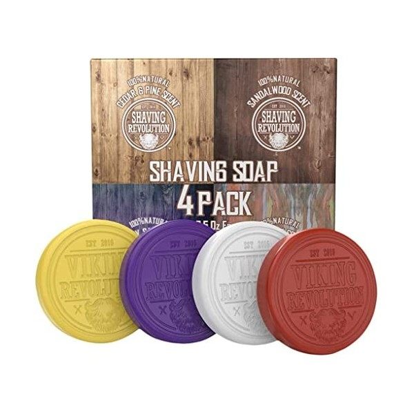 Viking Revolution Savon Rasage - Savon Homme pour Utilisation avec Blaireau & Bol - Offre un Rasage Humide plus Doux - Lot Va