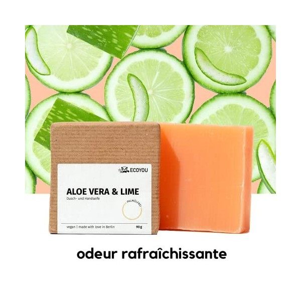 EcoYou Savon de douche et à raser à laloe vera et citron vert – Végétalien et sans huile de palme – Savon de douche fait mai