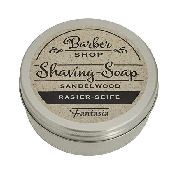 Fantasia 85103 Round Sandalwood Shaving Soap 100 g in Metal Tin, Diameter 7.5 cm, Silver by Fantasia