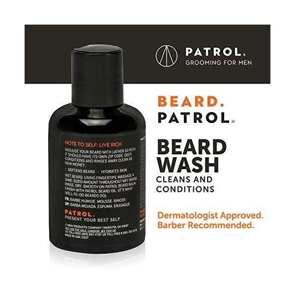 Beard Patrol Lot de 3 nettoyants et après-shampoing pour barbe Adoucit avec toutes les huiles naturelles Sans sulfate Sans pa