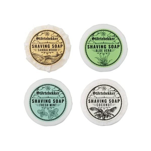 Savon à raser Set dessai - Bois de santal, noix de coco, menthe, aloe vera - Fait à la main - Parfait pour le rasage au raso