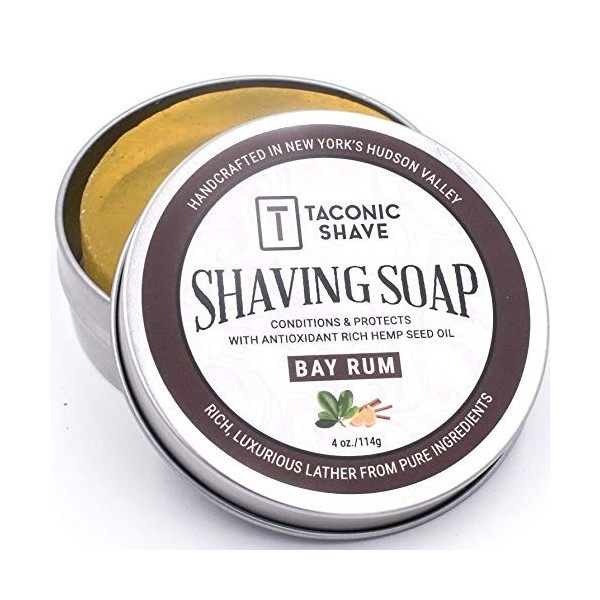 Taconic Shave Barbershop Bay Qualité Rhum Savon à raser avec lhuile de graines de chanvre riche en antioxydants