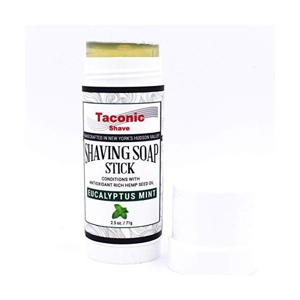 Taconic Shave Eucalyptus Mint rasage Savon bâton avec graines de chanvre Antioxydant riche en pétrole 2,5 Oz./71G