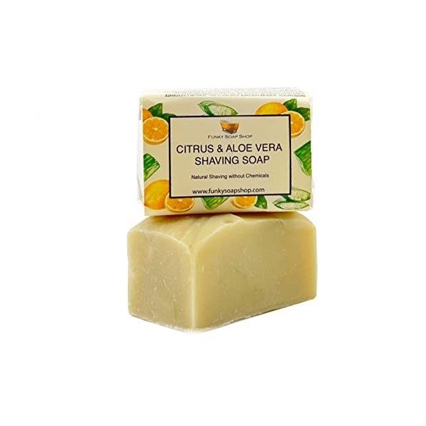 Funky Soap Agrume & Aloe Vera Rasage Savon Barre 100% Naturel Fait Main, 1 Barre de 120g
