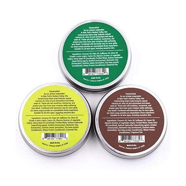 Taconic Shave Salon de coiffure Qualité 3 rasage Savon Variety Pack - Avec lhuile de graines de chanvre riche en antioxydant