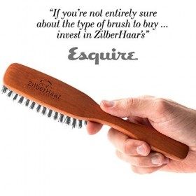 ZilberHaar - Brosse Cheveux & Barbe Long - 100% Poils Véritable de Sanglier Rigide de 1ere Coupe - Soin du Visage Hommes Comp