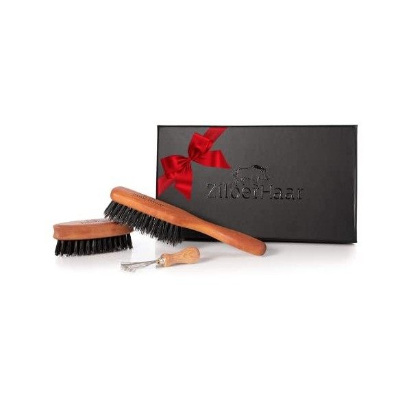 ZilberHaar - Kit Entretien Barbe - 1 Brosse à Barbe + 1 Brosse de Poche + 1 Outil de Nettoyage - 100% Poils Véritable de Sang