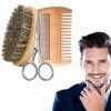 Peigne À Barbe Et Brosse À Barbe Pour Homme - Brosse A Barbe Poil De Sanglier Naturel, Ciseaux à Barbe, Ensemble Brosse et Pe