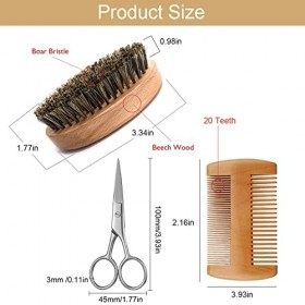 Peigne À Barbe Et Brosse À Barbe Pour Homme - Brosse A Barbe Poil De Sanglier Naturel, Ciseaux à Barbe, Ensemble Brosse et Pe
