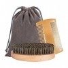 Ensemble Brosse et Peigne à Barbe pour Hommes Bois de Peigne Brosses à Cheveux de Poche avec Sacs de rangement pour Voyage, V