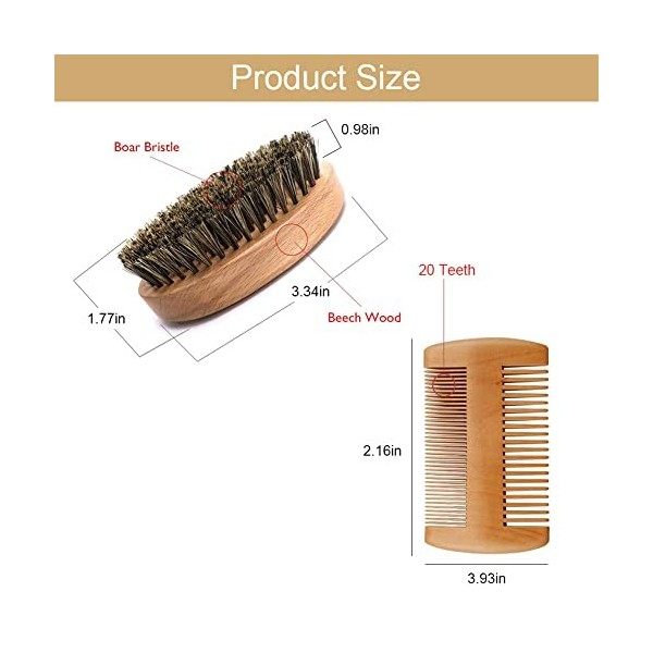 Peigne À Barbe Et Brosse À Barbe Pour Homme - Brosse A Barbe Poil De Sanglier Naturel, Ensemble Brosse et Peigne à Barbe, Bar