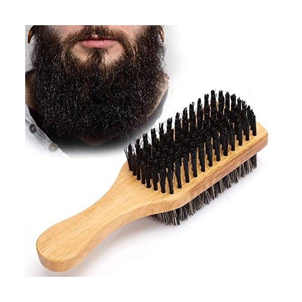 ZJchao Brosse à barbe en bois naturel double face extra doux crinière de cheval professionnelle pour soin quotidien de la bar