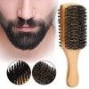 ZJchao Brosse à barbe en bois naturel double face extra doux crinière de cheval professionnelle pour soin quotidien de la bar