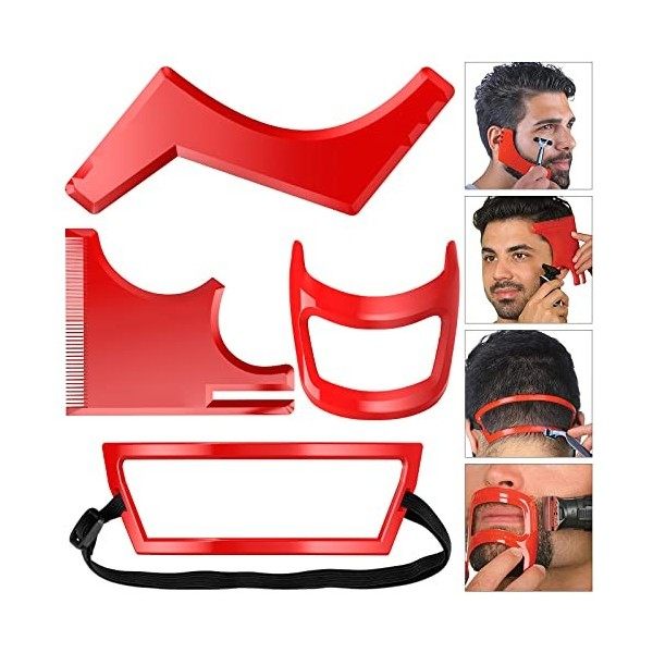 Linkidea Lot de 4 outils de façonnage de la barbe pour homme - Outil de coupe de barbe pour ligne de cheveux, décolleté et ba