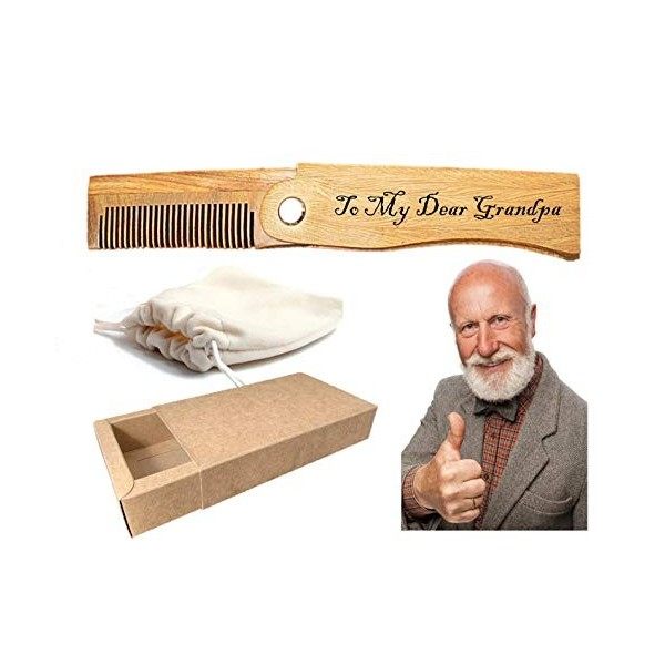 Peigne en bois pliant personnalisé de barbe de moustache de poche gravé au laser, peigne pliant personnalisé de bois de santa