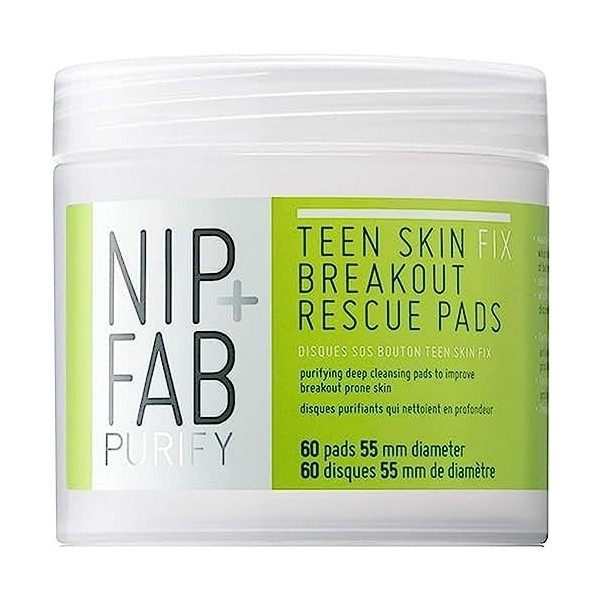 Nip + Fab Teen Skin Fix Zero Breakout Rescue Pads | Tampons Exfoliants pour le Visage | Extrait de Wasabi Antioxydant | Acide...