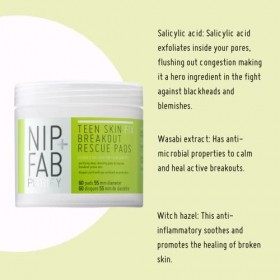 Nip + Fab Teen Skin Fix Zero Breakout Rescue Pads | Tampons Exfoliants pour le Visage | Extrait de Wasabi Antioxydant | Acide...