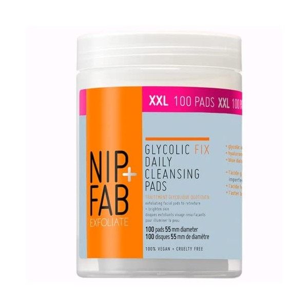 Nip+Fab Glycolic Fix Coussinets Nettoyants Quotidiens Pour Le Visage À LAcide Hyaluronique | À LHamamélis | Exfoliants | Re G...