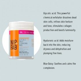 Nip+Fab Glycolic Fix Coussinets Nettoyants Quotidiens Pour Le Visage À LAcide Hyaluronique | À LHamamélis | Exfoliants | Re G...