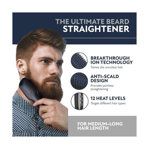 Arkam Deluxe Lisseur à barbe pour hommes avec peigne à barbe | Peigne à barbe électrique pour hommes | Fer à lisser pour homm