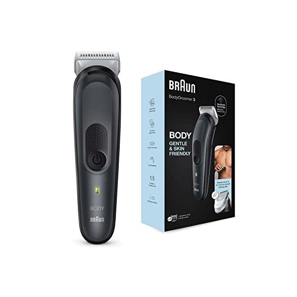 Braun Body Groomer 3 Tondeuse Pour Le Corps, Pour Hommes, Avec Technologie Skinshield, Sabot Pour Zones Sensibles, Lame Affût