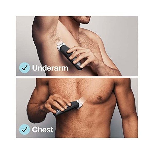 Braun Body Groomer 3 Tondeuse Pour Le Corps, Pour Hommes, Avec Technologie Skinshield, Sabot Pour Zones Sensibles, Lame Affût