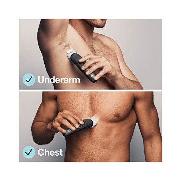 Braun Body Groomer 3, Outil de Manscaping pour homme avec technologie SkinShield, peigne sensible, humide et sec, 100% étanch