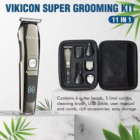 VIKICON Tondeuse à barbe électrique pour homme, kit de toilettage tout en 1 étanche, tondeuse à cheveux sans fil, tondeuse re
