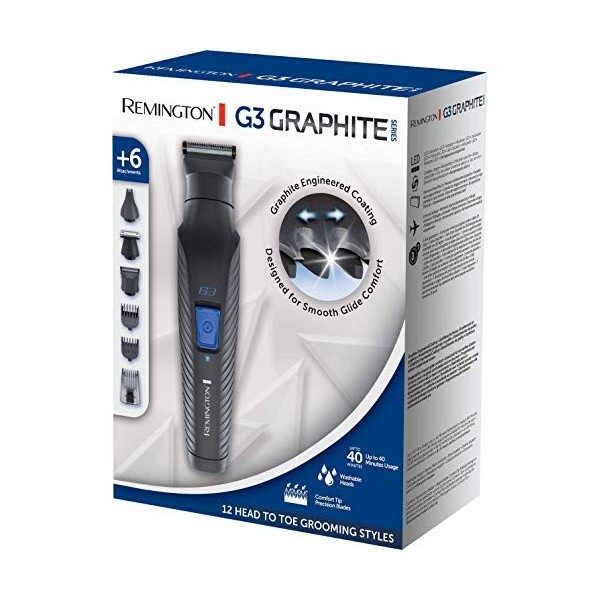 Remington Tondeuse Barbe [Multifonction Visage&Corps] Graphite Series G3 Lame Graphite, 3 Têtes interchangeables et lavables