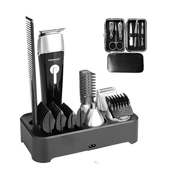 Sminiker Homme Professionnel Kit de Toilettage Multifonction 5 en 1 Étanche Tondeuses à Cheveux Tondeuse à Barbe Kit de Toile