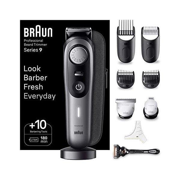 Braun Tondeuse À Barbe Professionnelle Series 9, Tondeuse À Barbe Électrique, Avec 10 Outils De Coiffure, Problade, Base De R