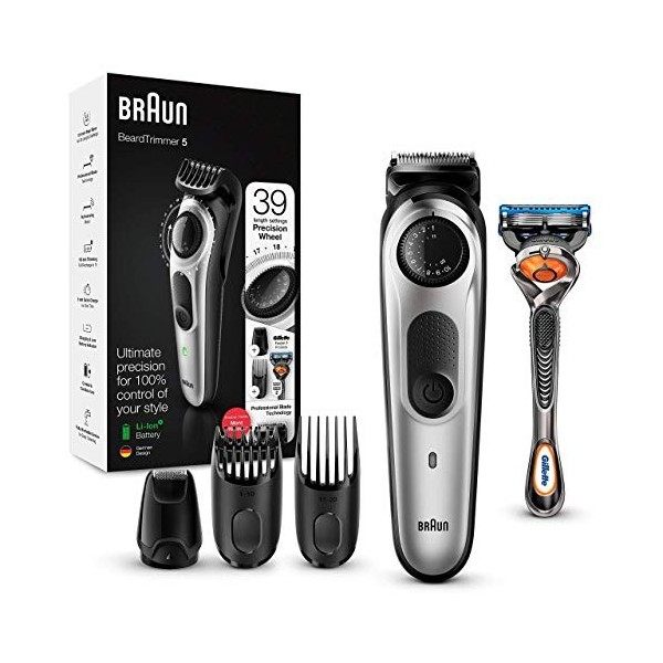 Braun 5 Tondeuse Électrique Homme Cheveux Et Barbe, Noir/Argent Métallisé, Lames Affûtées Et Inusables, 39 Réglages De Longue