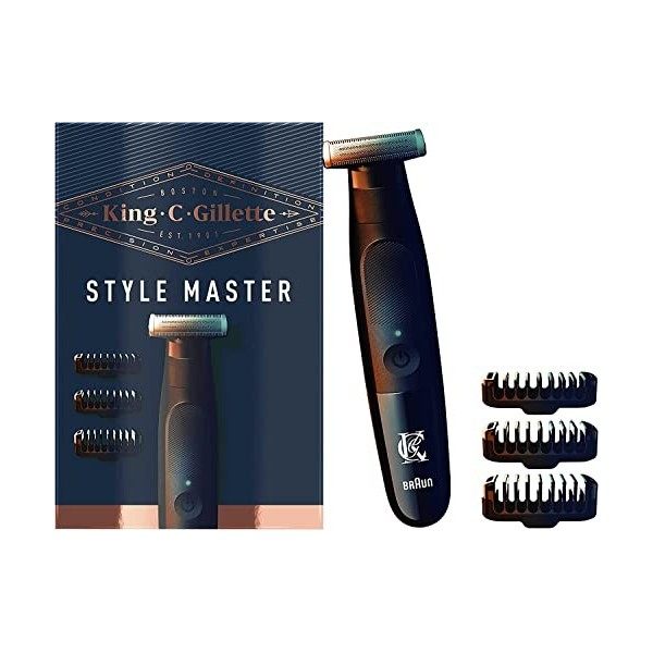 King C. Gillette Style Master Tondeuse Barbe Homme, Tondeuse Sans Fil Pour Barbe Courte, Lames En Metal 4D, 3 Sabots, 6 Mois 