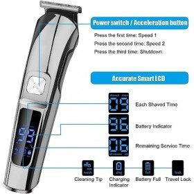 Tondeuse Barbe et Cheveux, Tondeuse Electrique Homme Professionnelle, 2 Vitesses, Ecran LED, Tondeuse Sans Fil Corps Nez Orei