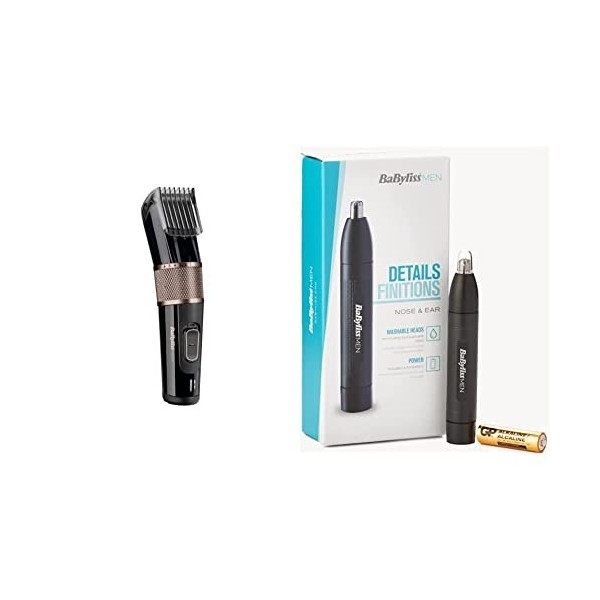 BaBylissMEN Tondeuse Cheveux Power Glide E974E Noir et Or & EN Tondeuse Multi-usages Kit 10 en 1 Carbon Titanium avec Tondeus...