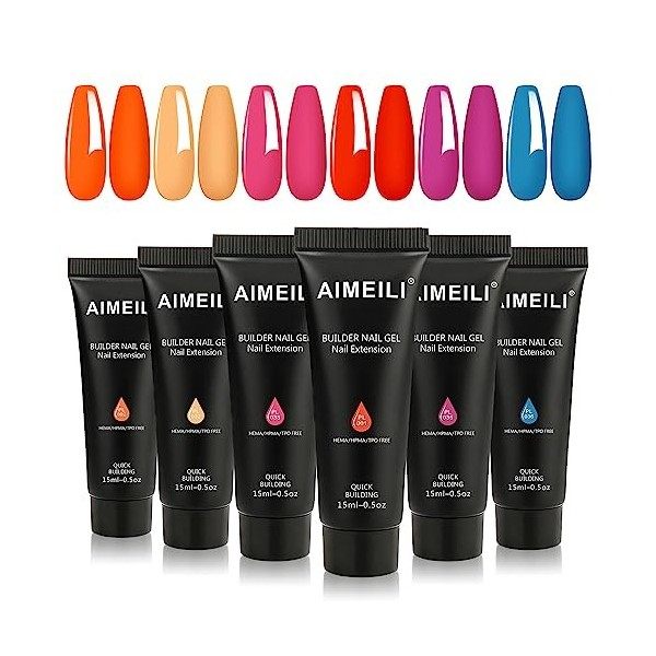 AIMEILI Extention Gel Kit pour Ongles, 6 Couleurs 15ml Ambre Rose Rouge Brun Builder Construction Gel, Faux Ongles Quick Buil