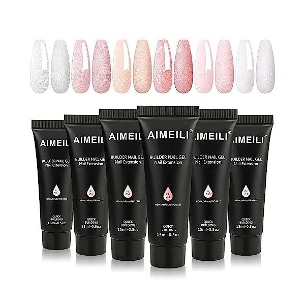 AIMEILI Extention Gel Kit pour Ongles, 6 Couleurs 15ml Ambre Rose Rouge Brun Builder Construction Gel, Faux Ongles Quick Buil