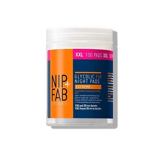 Nip + Fab Glycolic Fix Night Pads Extreme | Tampons Exfoliants pour le Visage | Acide Glycolique | Exfoliant Visage | Acide A...