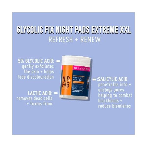 Nip + Fab Glycolic Fix Night Pads Extreme | Tampons Exfoliants pour le Visage | Acide Glycolique | Exfoliant Visage | Acide A