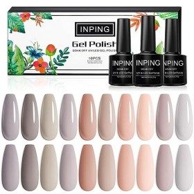 INPING Vernis Semi Permanent Nudee - 10 Couleurs Pâle Nude Light Peau Série Naturel UV Vernis à Ongles, Brun Clair Gris Nue A