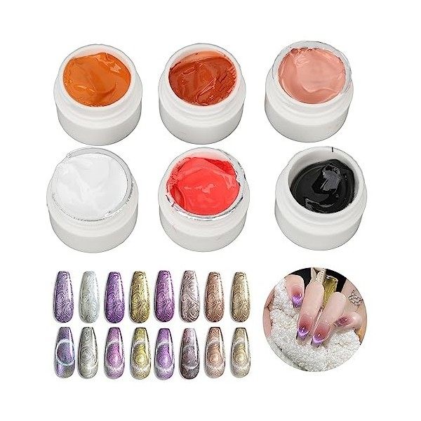 ANGGREK Ensemble de Vernis à Ongles Gel, 6 Couleurs Gel Ongles Nacrés Blanc Noir Rouge Orange Rose Marron Scintillant Brillan