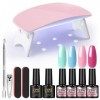 PEACECOLOR Kit de vernis à ongles gel 4 couleurs 7 ml avec lampe LED 6 W pour ongles DIY