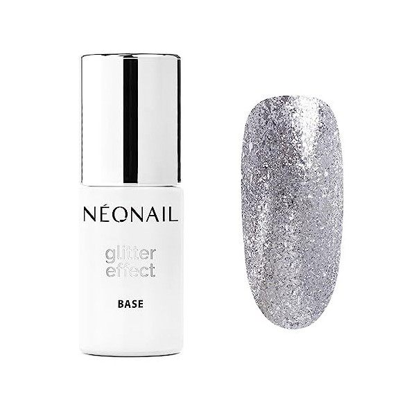 NEONAIL Vernis Semi Permanent Base Coat 7,2 ml Vernis Gel UV Semi Permanent Glitter Effect Base Silver Twinkle Base Vernis à 