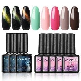 Coscelia 8 pièces Gel Vernis à ongles Set Vernis à ongles rose vert Nail Art Design pour débutants et professionnels