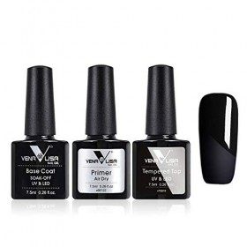 VENALISA Base and Top Coat with Nail Primer Gel Set Long Lasting No Wipe Tempered Top Coat Shiny Soak Off UV LED Gel Polish 