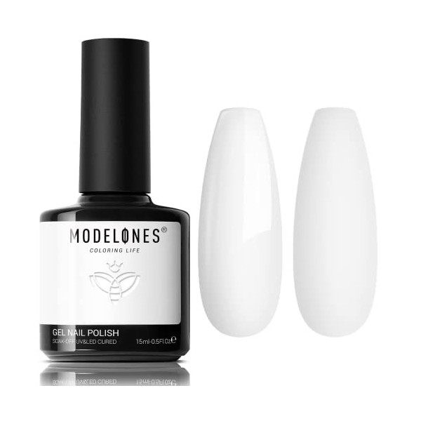 modelones Vernis Semi Permanent Blanc Laiteux, 15ml Vernis Gel Semi-Permanent Naturel French Gel Milky White Nail Art Vernis 