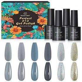 Vernis Semi Permanent, Kastiny 9PCS Classique Rouge Vernis à Ongles Gels Semi-Permanents Lot, avec Primer Vernis Gel, UV LED 