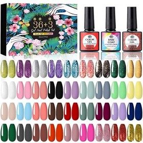MUOIVG 39pcs Vernis à ongles semi-permanent Gel vernis à ongles 36 couleurs + BaseCoat + TopCoat + Matt Top Coat , UV LED S